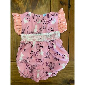 Pink bunny print bubble size‎ 6/9m
